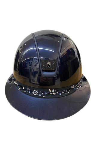 Samshield Miss Shield 2.0 Shadow Glossy Navy with Flower Swarovski Jewelry Frontal Band Matt Blue Trim and Black Crystal Fabric Blazon