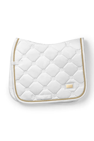 Equestrian Stockholm Dressage Saddle Pad White Perfection Gold Binding COB