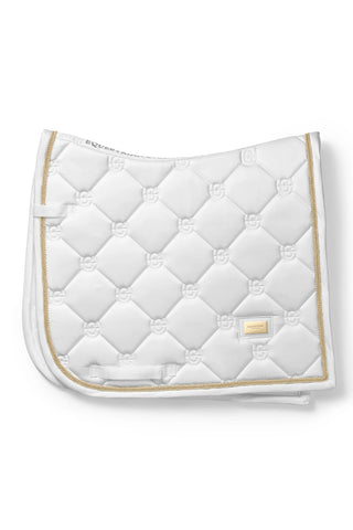 Equestrian Stockholm Dressage Saddle Pad White Perfection Gold Binding