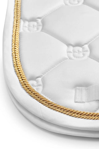Equestrian Stockholm Dressage Saddle Pad White Perfection Gold Binding