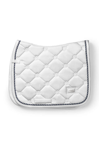 Equestrian Stockholm Dressage Saddle Pad White Perfection Navy/Silver Binding COB