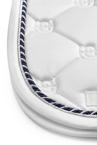 Equestrian Stockholm Dressage Saddle Pad White Perfection Navy/Silver Binding COB