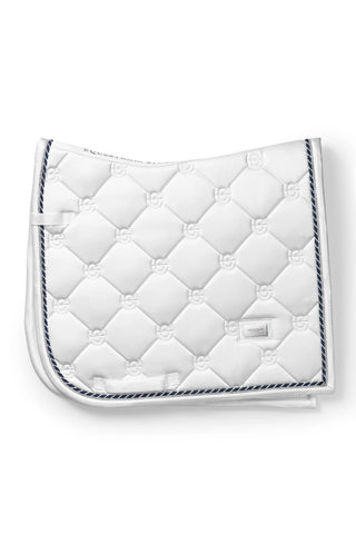 Equestrian Stockholm Dressage Saddle Pad White Perfection Navy/Silver Binding