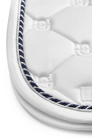 Equestrian Stockholm Dressage Saddle Pad White Perfection Navy/Silver Binding