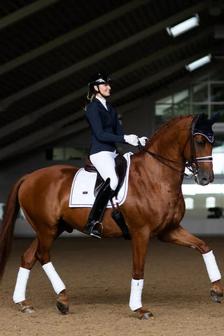 Equestrian Stockholm Dressage Saddle Pad White Perfection Navy/Silver Binding