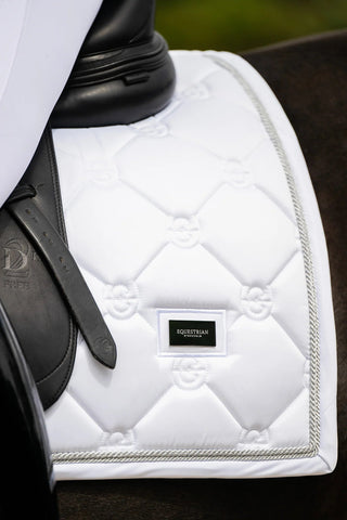 Equestrian Stockholm Dressage Saddle Pad White Perfection Silver Binding