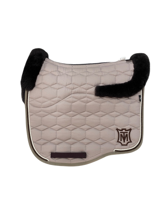 E.A Mattes Eurofit Dressage Saddle Pad Walnut Sheen with Brown Fleece Panels & Front and Rear Trim