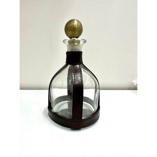 Glass Decanter with Leather Strapping and Brass Stopper