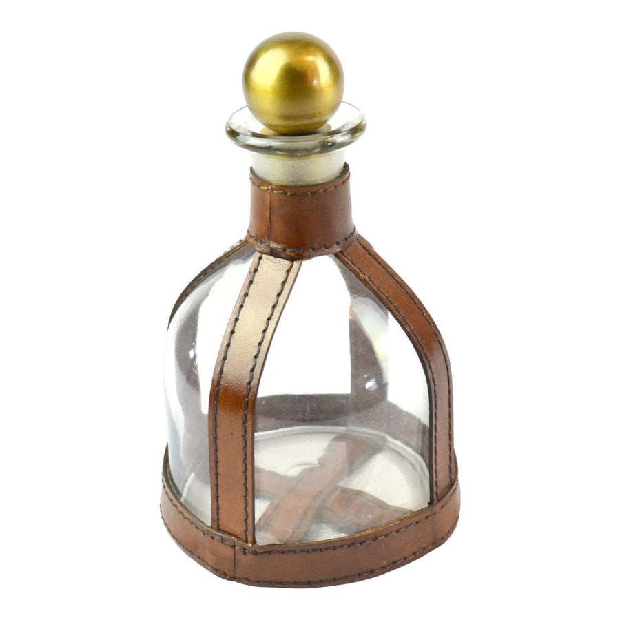 Glass Decanter with Leather Strapping and Brass Stopper