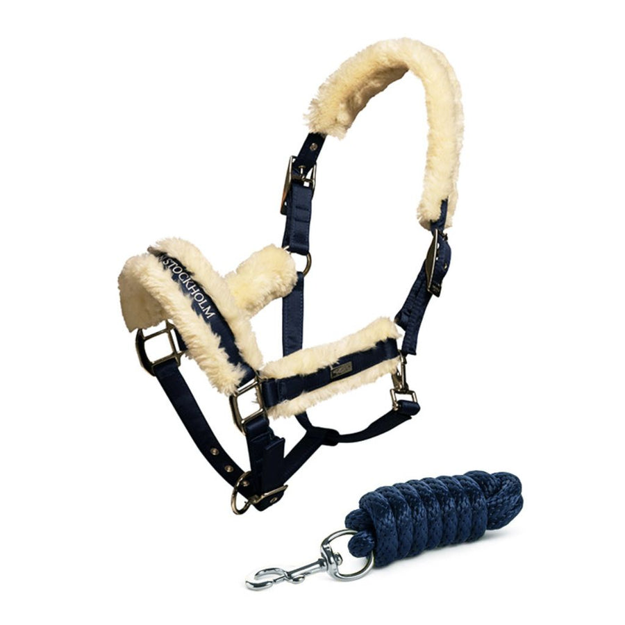 Equestrian Stockholm Fur lined Halter and Lead Navy