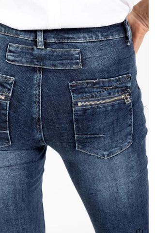 Italian Star Button Jeans with Zip Pocket Dark Wash Denim
