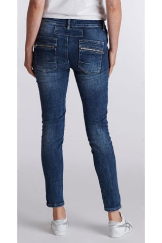 Italian Star Button Jeans with Zip Pocket Dark Wash Denim