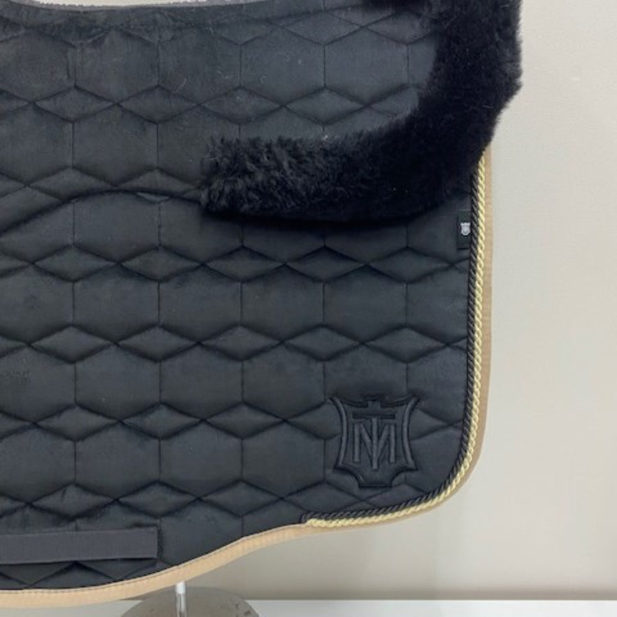Mattes Eurofit Velvet Dressage Saddle Pad with Sheepskin Top and Under Seat Champagne piping LACK