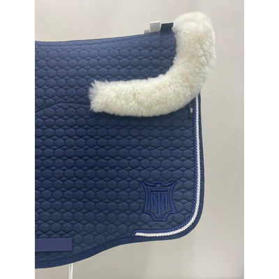 Mattes Dressage Saddle Pad Navy, White Sheepskin and Navy and White Piping