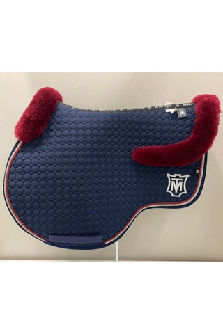 Mattes Jump Saddle Pad Navy with Burgundy Fleece and Burgundy and Silver Piping