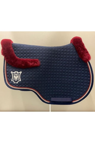 Mattes Jump Saddle Pad Navy with Burgundy Fleece and Burgundy and Silver Piping