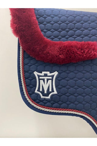 Mattes Jump Saddle Pad Navy with Burgundy Fleece and Burgundy and Silver Piping