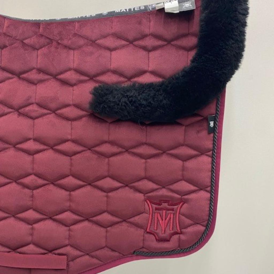 Mattes Eurofit Velvet Dressage Saddle Pad with Sheepskin Trim BURGUNDY