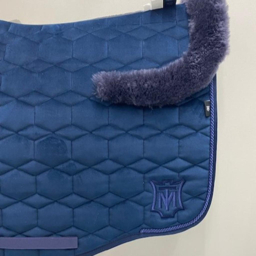 Mattes Eurofit Velvet Dressage Saddle Pad with Sheepskin Trim NAVY