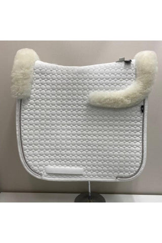 E.A Mattes Square Dressage Saddle Pad White Quilt with White Fleece Trim