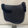 Mattes Dressage Saddle Pad Black, Black Sheepskin and Black and Silver Piping