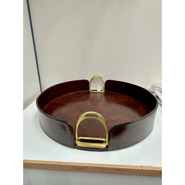 Round Leather Tray with Brass Stirrup Detail Horse in the Box