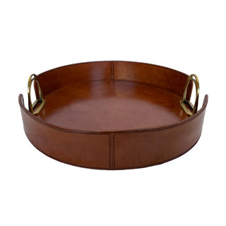 Round Leather Tray with Brass Stirrup Detail