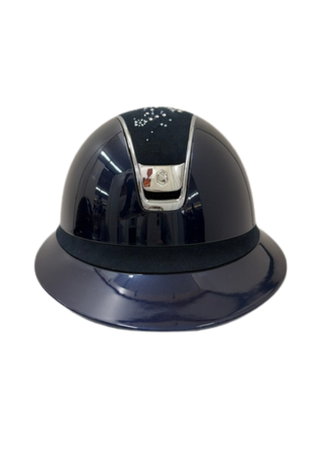 Samshield Miss Shield 2.0 Shadow Glossy Helmet Navy with Flower Swarovski Jewelry Top and Alcantara Frontal Band
