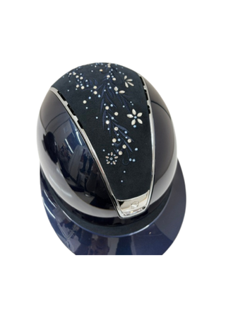 Samshield Miss Shield 2.0 Shadow Glossy Helmet Navy with Flower Swarovski Jewelry Top and Alcantara Frontal Band