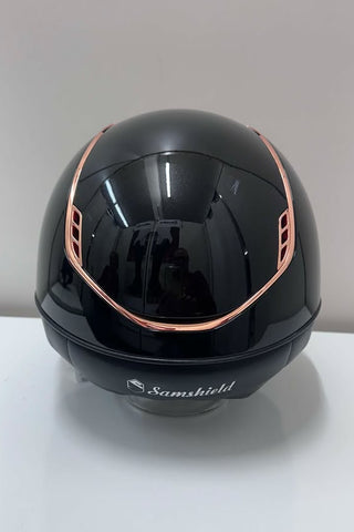 Samshield Miss Shield Shadow Glossy 2.0 Helmet Black with Rose Gold Crystal Fabric Blazon and Rose Gold Trim