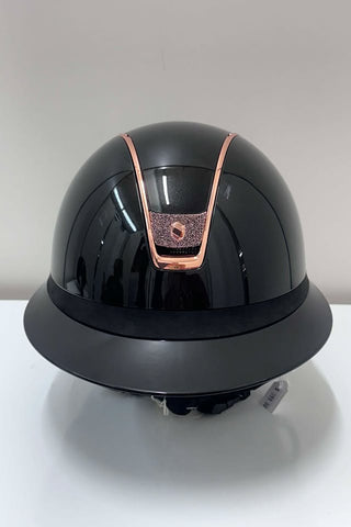 Samshield Miss Shield Shadow Glossy 2.0 Helmet Black with Rose Gold Crystal Fabric Blazon and Rose Gold Trim