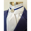 Belle Pre Tied Stock with Lace Frill and Navy Piping and Crystal and Pearl Pn