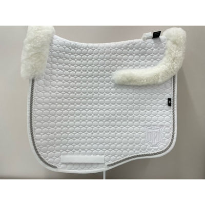Mattes Dressage Saddle Pad White with Sheepskin trim and White/Silver Piping FULL