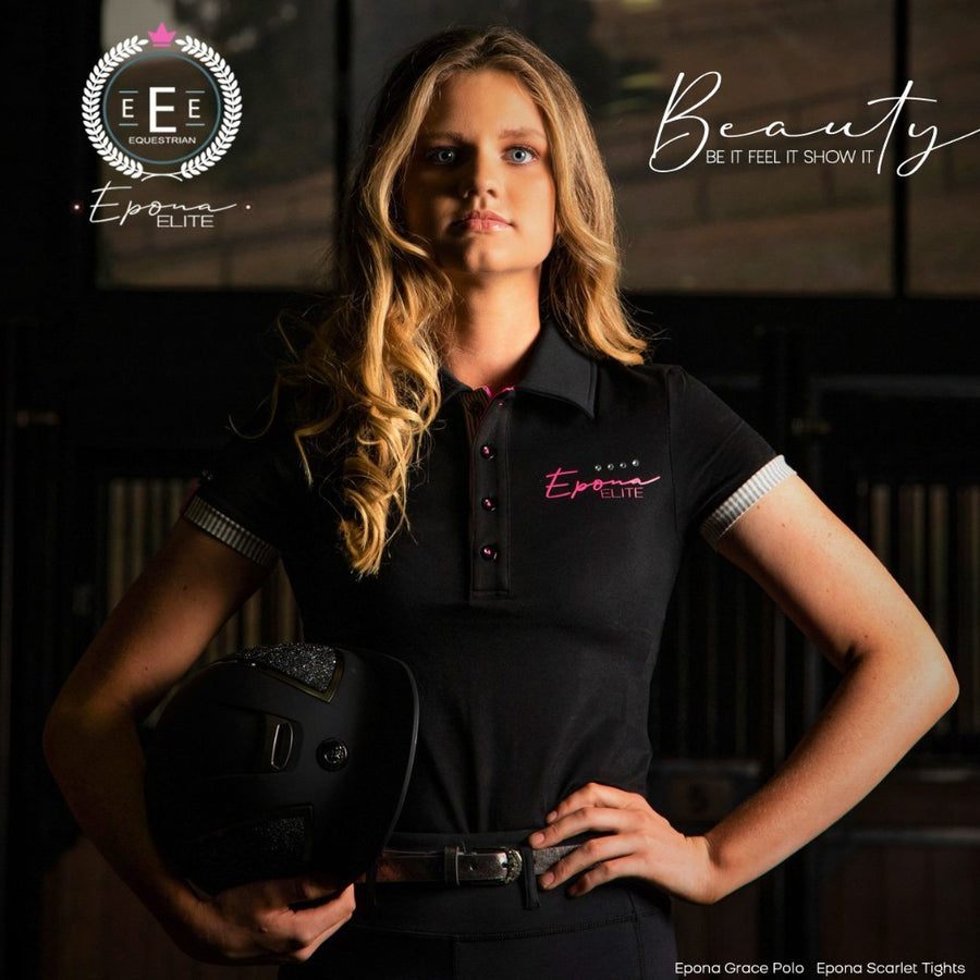 Ladies Equestrian Riding Short Sleeve Polo Shirts Horse in the Box