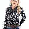 Hitchley and Harrow Ladies Fitted Ruffle Shirt BLACK-WHITE SPOTS