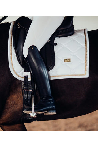Equestrian Stockholm Dressage Saddle Pad White Perfection Gold Binding