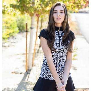 Kastel Denmark Cap Sleeve Floral Sun Shirt Black-White