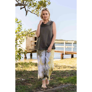 See Saw Linen Cowl Collared Sleeveless Shirt